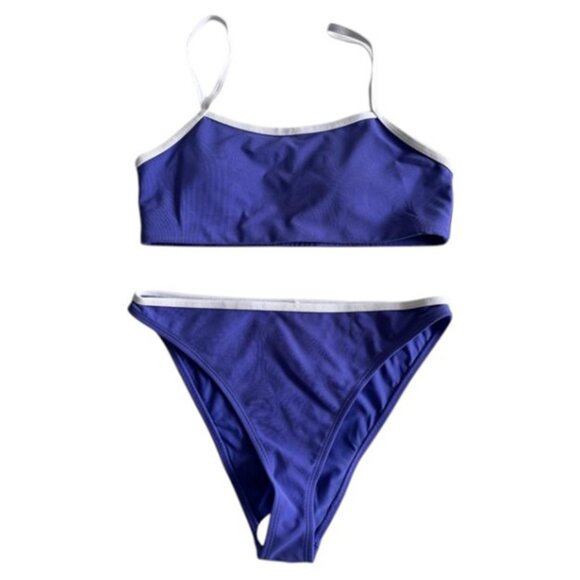 Wilo The Label blue/white contrast crop two piece bikini set size S NWT - Picture 2 of 6